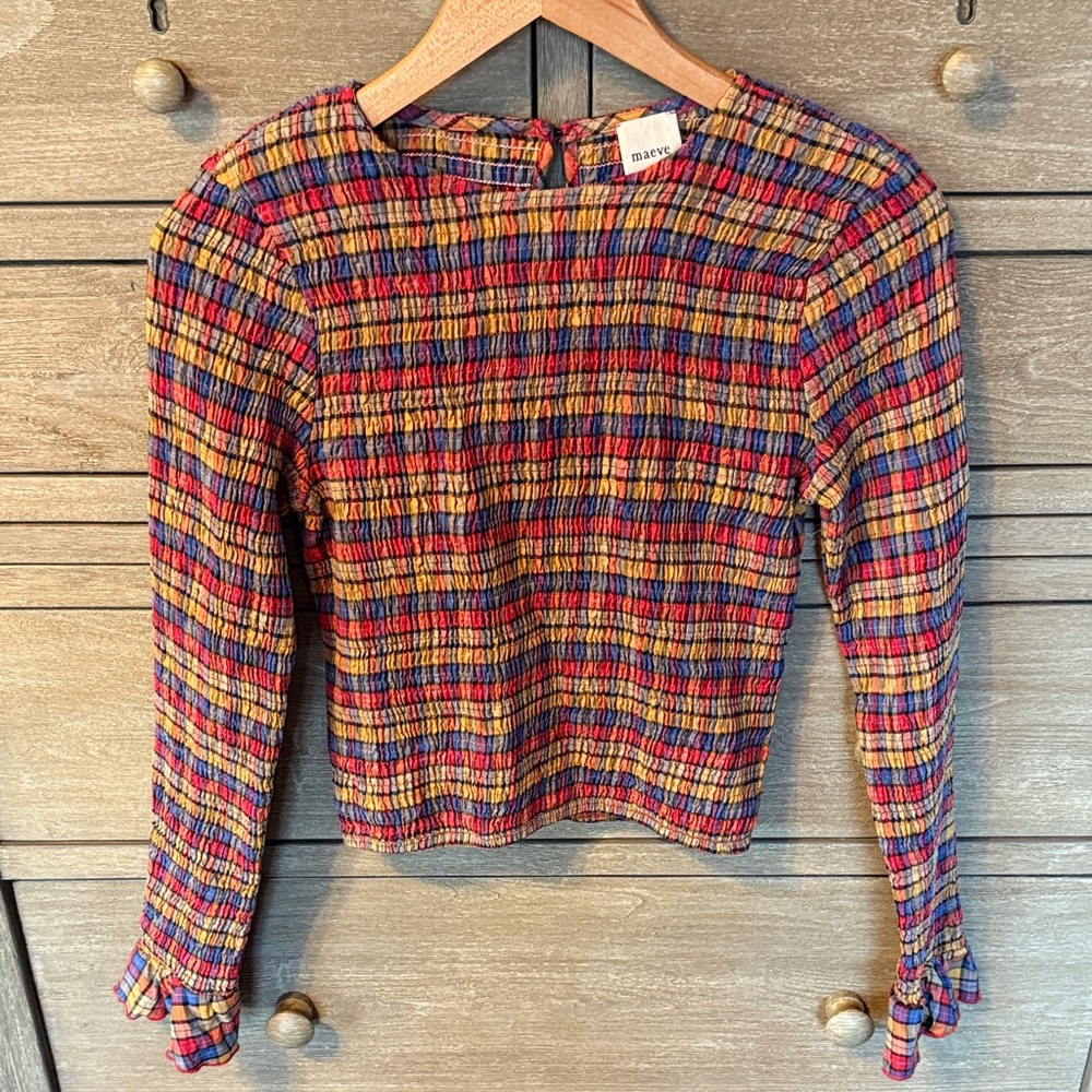 Anthropologie Maeve Long-Sleeve Smocked Blouse